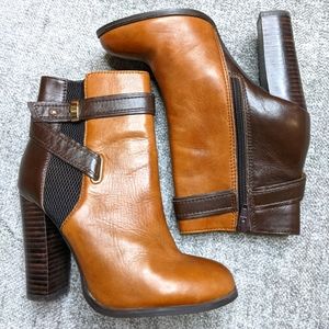 Aldo Sz 6 Two Tone Brown Leather Chunky Heel Boots